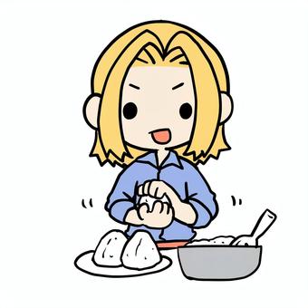 おにぎりを握る金髪女性 金髪,おにぎり,握る,おむすび,家事,お弁当,お米,ごはん,三角,上半身のイラスト素材