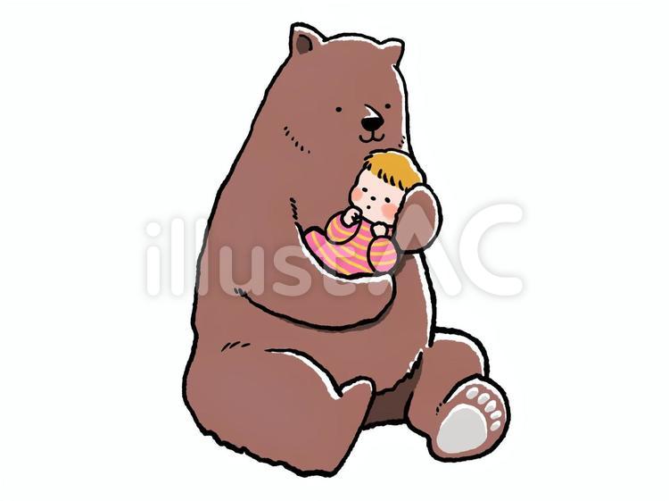木彫りくまさん赤ちゃん抱っこ 赤ちゃんを抱っこする熊イラスト - No: 2532098|無料イラスト
