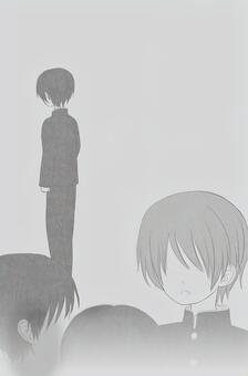 男の子 人物,男の子,キャラクター,学ラン,制服,漫画風,モノクロ,孤立,萌え系のイラスト素材