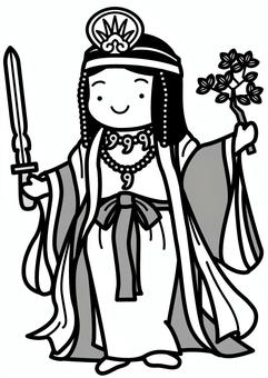 卑弥呼-2c 卑弥呼,女王,巫女,冠,剣,枝,葉,勾玉,首飾り,領巾のイラスト素材