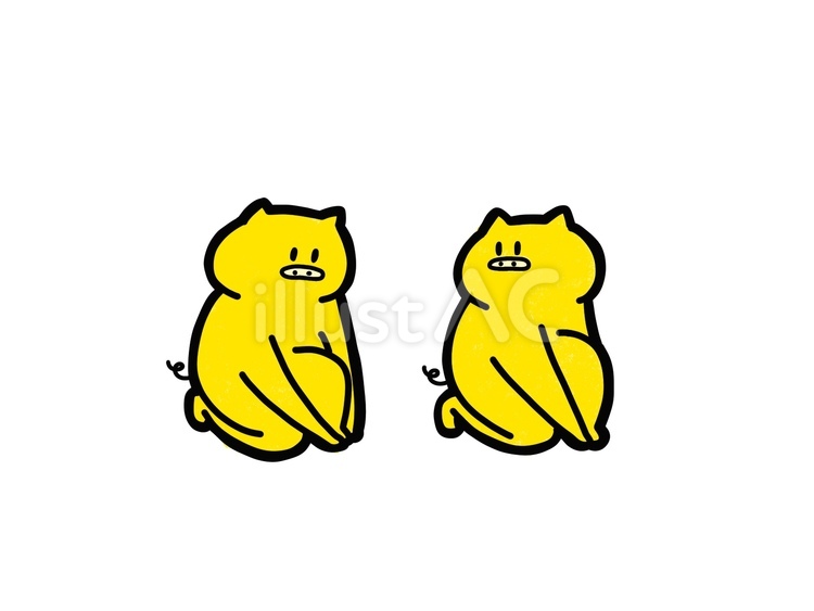靴ひもを結ぶぶたさんたち ぶた,かわいい,ゆるいのイラスト素材