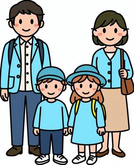 青の大人と子供の旅行者です。 大人,子供,シンプル,旅行,旅路,旅人,青のイラスト素材