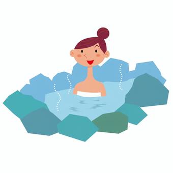 ひとり旅の幸せ 温泉,女性,ひとり旅,岩,リラックスのイラスト素材