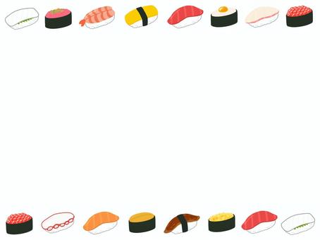 寿司フレーム 寿司,フレーム,イカ,ねぎとろ,えび,たまご,まぐろ,山芋,鯛,いくらのイラスト素材