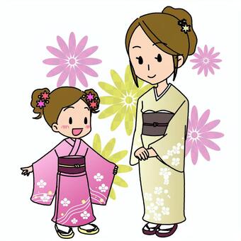 Kimono parent and child, kimono, kimono, female, JPG, PNG and AI