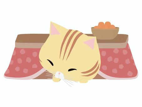 こたつで眠るちゃとら猫 こたつ,猫,ちゃとら,動物,かわいい,暖房,冬,寝るのイラスト素材
