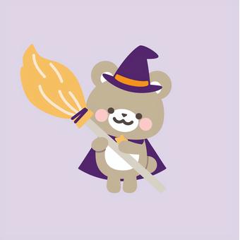 魔法使いのくま_2　主線なし くま,ハロウィン,魔法使い,動物,かわいい,挿絵,ワンポイント,魔女,ウィッチ,ほうきのイラスト素材