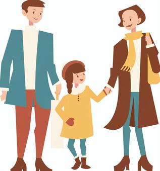 歩く家族 歩く家族 親子,家族,手繋ぎ,笑顔,歩く,子育てのイラスト素材