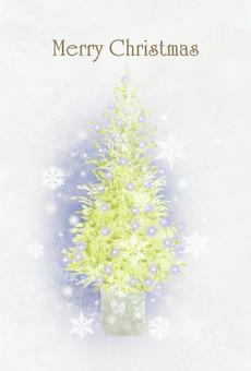 クリスマスの夜とモミの木の絵はがき クリスマス,クリスマスツリー,12月,冬,植物,もみ,木,イラスト,手描き,水彩のイラスト素材