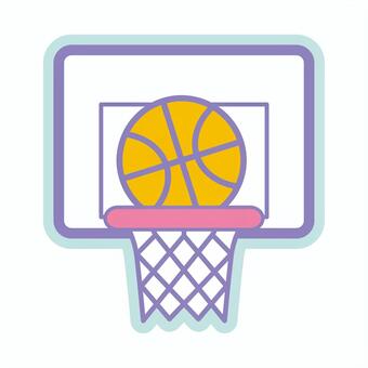 パステルカラーかわいいイラストバスケ バスケットボール,ボール,バスケ,ピクトグラム風,ベクター,アウトライン,カラー,デフォルメ,フラットデザイン風,パスのイラスト素材