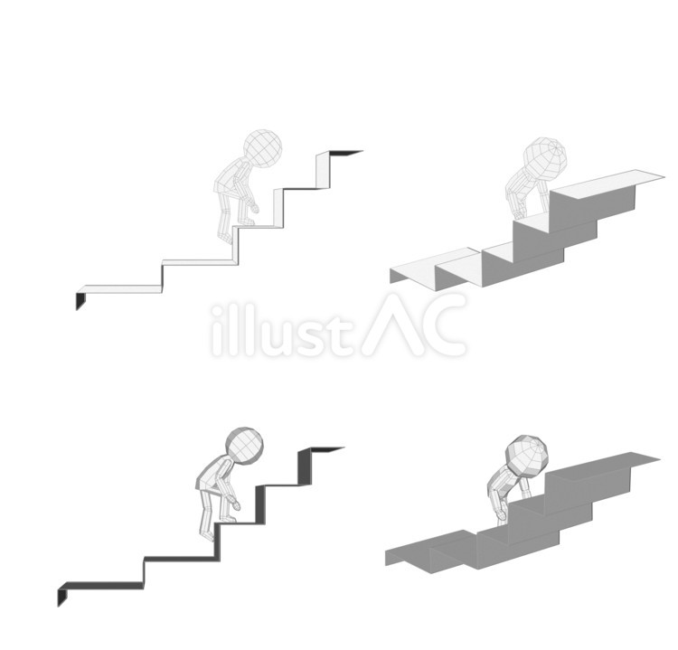 棒人間　ペパクラ風　階段を昇る　一人１  挫折,苦労,課題のイラスト素材