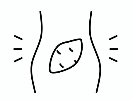 お腹の中のさつまいものイラスト（線画） さつまいも,腸,お腹,消化,食べ物,食生活,腸活,腹持ち,モノクロ,線画のイラスト素材