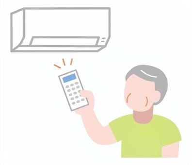 クーラーをつけるシニア男性 エアコン,クーラー,冷房,リモコン,人物,シニア,男性,空調,上半身,生活のイラスト素材