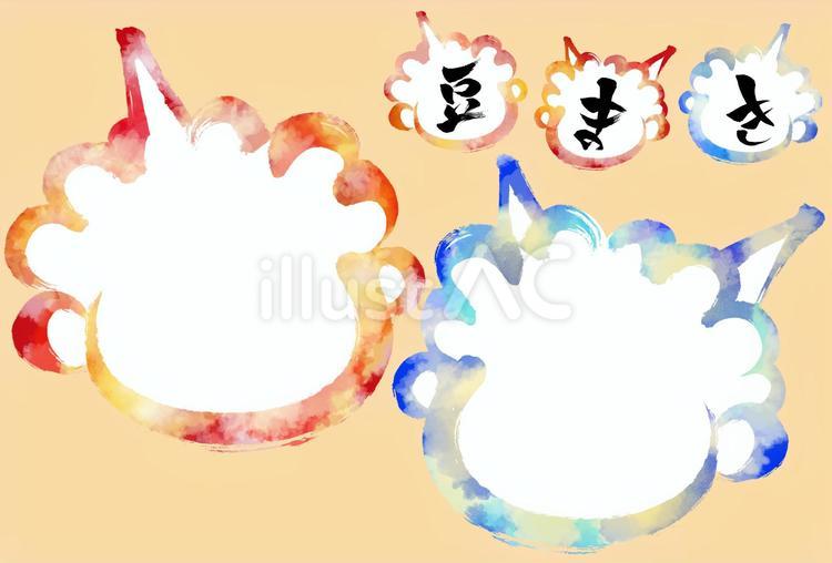 鬼の顔の形のフレーム　水彩風 枠,鬼,顔のイラスト素材