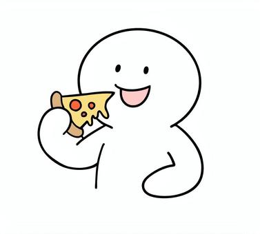ピザを食べる棒人間 ピザ,食べる,ファストフード,笑顔,棒人間,線画,キャラクター,手描き,手書き,イラストのイラスト素材