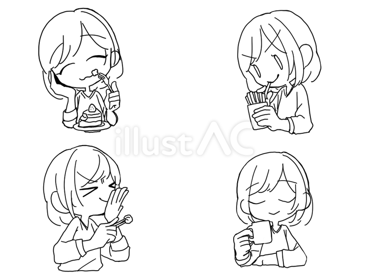味覚4種塗り絵セット（女性） 味覚,女性,セットのイラスト素材