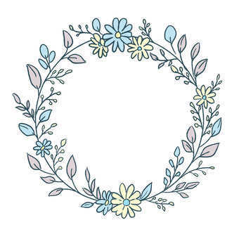 かわいいお花の丸いフレーム　手描き 花,フレーム,丸,円形,ラウンド,リース,枠組み,飾り枠,シンプル,豪華のイラスト素材