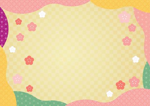 Hinamatsuri Japanese style frame background 1 golden with peach and Japanese pattern, , JPG and AI