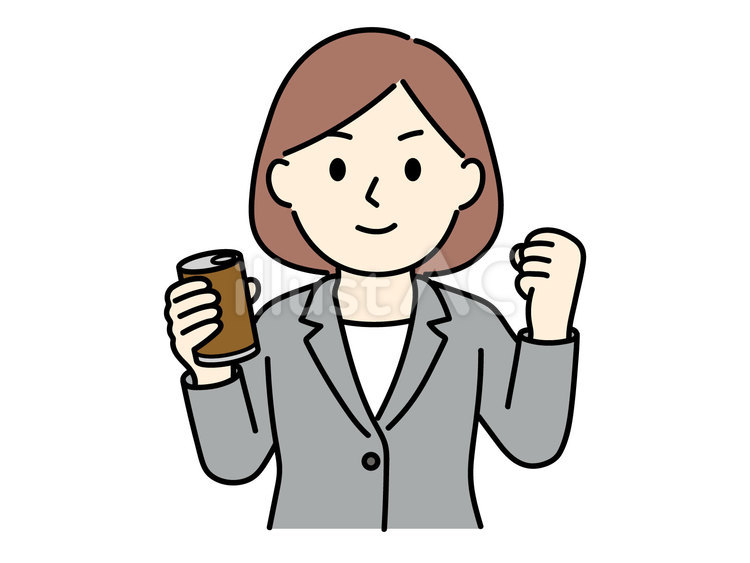 缶コーヒーを持ってやる気を出す女性会社員 人物,女性,社会人のイラスト素材