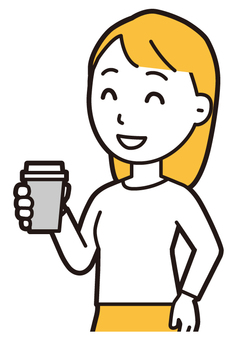 コーヒーの紙コップを持っている若い女性 コーヒー,女性,女の子,人,ロングヘア,若い,紙コップ,持つ,笑う,にこにこのイラスト素材