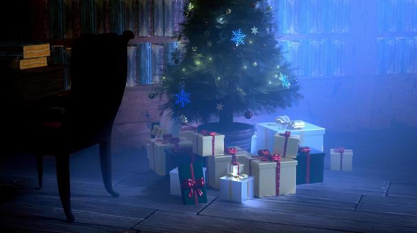 冬の図書室の奇跡 クリスマス,クリスマスツリー,クリスマスイブ,オーナメント,植物,木,プレゼント,雪の結晶,装飾,3dのイラスト素材