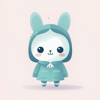 レインコートを着た可愛いウサギ