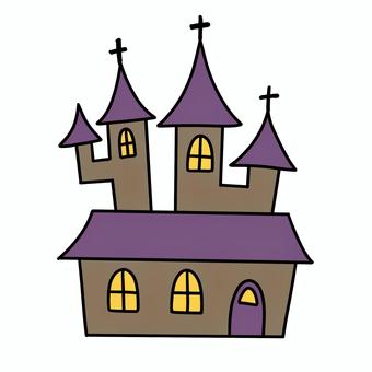 ハロウィンのシンプルな洋館のイラスト1 ハロウィン,トリックオアトリート,イラスト,表情,かわいい,ゆるい,アイコン,デコレーション,挿し絵,秋のイラスト素材