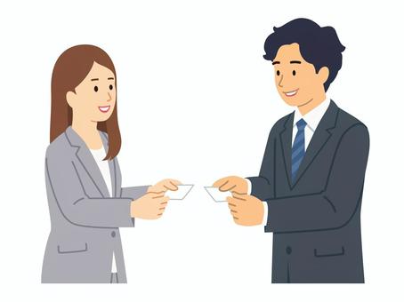 名刺交換するビジネスマン1 ビジネスマン,ビジネスウーマン,スーツ,女性,男性,名刺,交換のイラスト素材