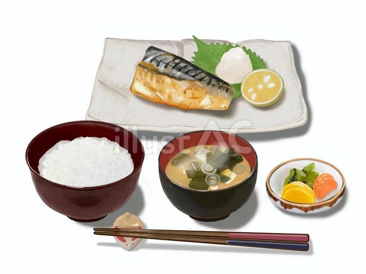 鯖の塩焼きとごはん（A2） 鯖,サバ,さばのイラスト素材