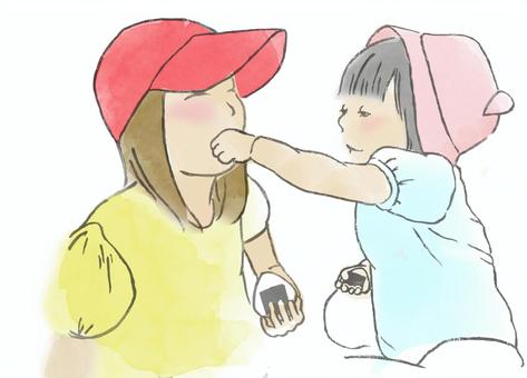 ピクニック　背景なし 女の子,こども,姉妹,ピクニック,おにぎりのイラスト素材