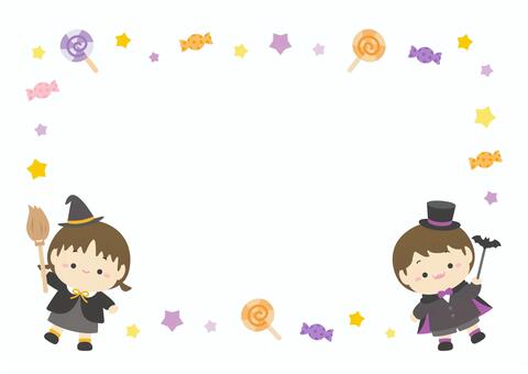 ハロウィンの仮装の子供のフレーム06 ハロウィン,フレーム,秋,背景,仮装,魔女,お菓子,かわいい,飾り枠,枠のイラスト素材