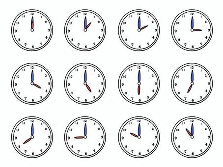 時計イラストセット 時計,時刻,時間,算数,1時,2時,3時,4時,5時,6時のイラスト素材