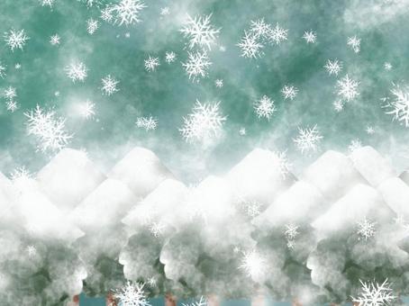 緑背景に雪と木