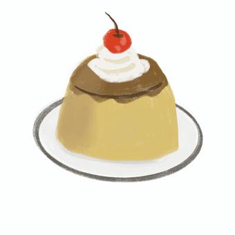 プリン（ホイップとチェリー） プリン,スイーツ,デザート,おやつ,菓子,甘い,食べ物,卵プリン,生クリーム,ホイップのイラスト素材