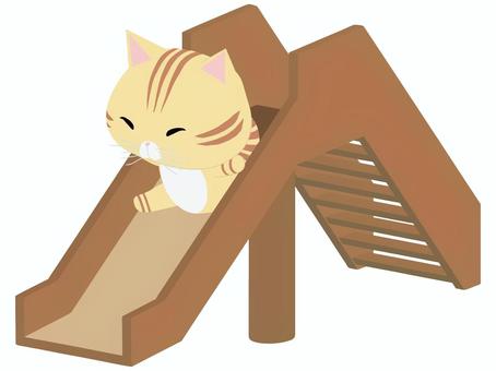 すべり台_猫 すべり台,猫,ちゃとら,動物,かわいい,遊具,遊ぶのイラスト素材
