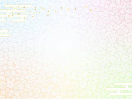 カラフルな松竹梅の背景、和柄のフレーム カラフル,和風,背景,花,和柄,松竹梅,コピースペース,かわいい,きれい,美しいのイラスト素材