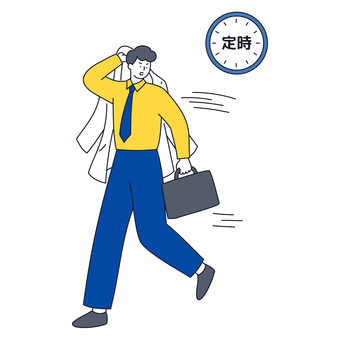 定時ダッシュするビジネスマン 人物,男性,ビジネス,仕事,会社員,帰宅,定時,退勤,働く,急ぐのイラスト素材