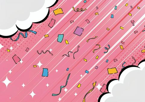 ピンク色のポップな効果線と紙吹雪