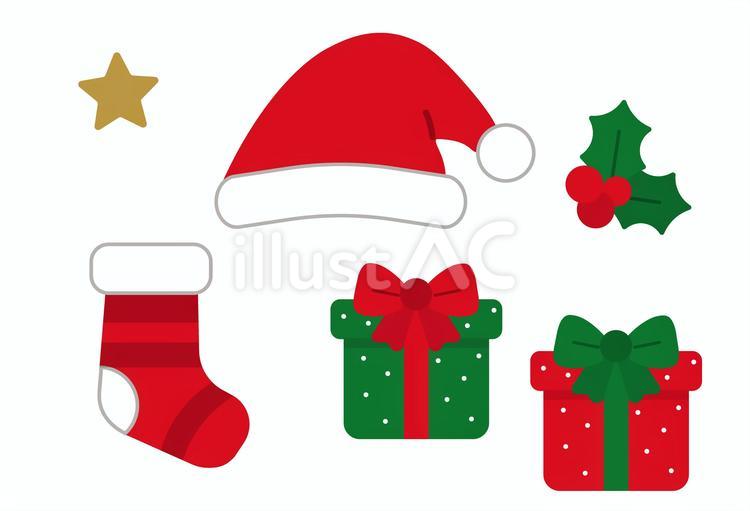 サンタ帽子・靴下・プレゼント・柊・星 クリスマス,サンタ帽子,クリスマスプレゼントのイラスト素材