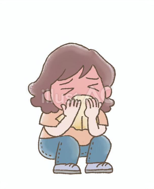 熱中症で吐き気をもようす女性 熱中症,女性,熱がこもるのイラスト素材