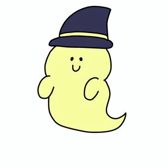 帽子を被ったおばけ ハロウィン,おばけ,秋,手描き,ゆるい,シンプル,帽子のイラスト素材