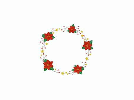 クリスマスリース クリスマスリース,ポインセチア,実,花,星,輪,クリスマス,飾り,イラスト,あしらいのイラスト素材