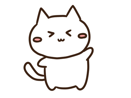 片手をあげて喜ぶかわいいゆるい白ねこ 片手をあげて喜ぶかわいいゆるい白ねこ 挨拶,片手,手,あげる,右向き,動物,ねこ,よろしく,ハロー,こんにちはのイラスト素材