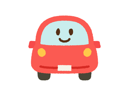 くるま_顔あり手描き_正面普通車_赤 車,自動車,乗用車,普通車,軽自動車,乗り物,かわいい,シンプル,手描き,アイコンのイラスト素材