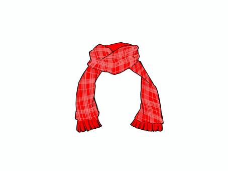 白チェック柄の赤いマフラー 冬,マフラー,防寒,赤,チェック,柄,オシャレ,ファッション,生活,暖かいのイラスト素材