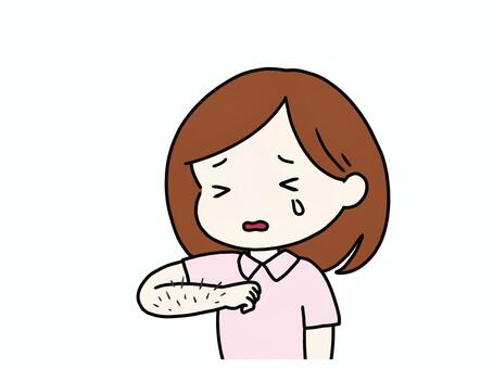 濃いムダ毛が嫌で泣いている女性 ムダ毛,腕,嫌,嫌気,うんざり,悲しい,濃い,ボーボー,女性,若いのイラスト素材