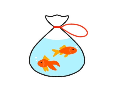 クレヨンで描いた袋に入った金魚 金魚,縁日,金魚すくい,祭,手描き,夏祭り,シンプル,袋,アイコン,マークのイラスト素材