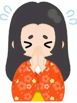 着物女性頼み込む 着物,頼み込む,汗,お願い,懇願,謝る,謝罪,和服,日本,和風のイラスト素材