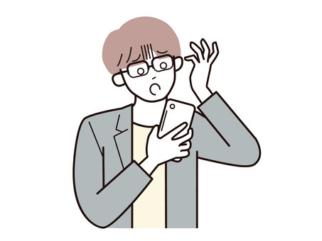 スマホとショックの働く男性A／カラー スマホ,驚く,青ざめる,男性,お父さん,会社員,アドバイザー,20代,30代,40代のイラスト素材