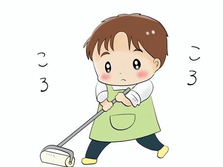 コロコロで掃除をする人 コロコロで掃除をする人 男性,エプロン,掃除,コロコロ,人物,家事のイラスト素材